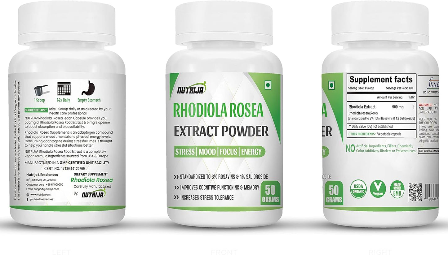 50g NutriJa Rhodiola Rosea Root Extract Powder - Pure & Potent Adaptogen Supplement