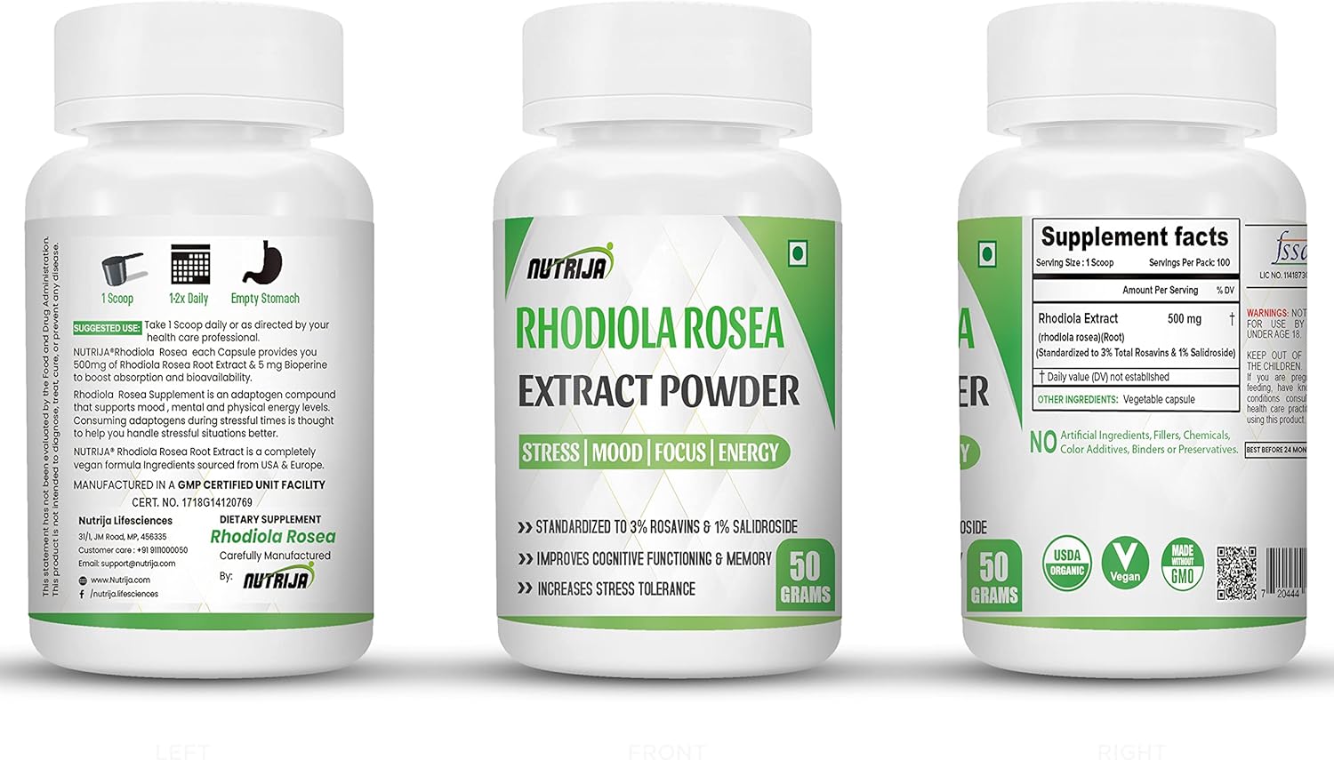 50g NutriJa Rhodiola Rosea Root Extract Powder - Pure & Potent Adaptogen Supplement