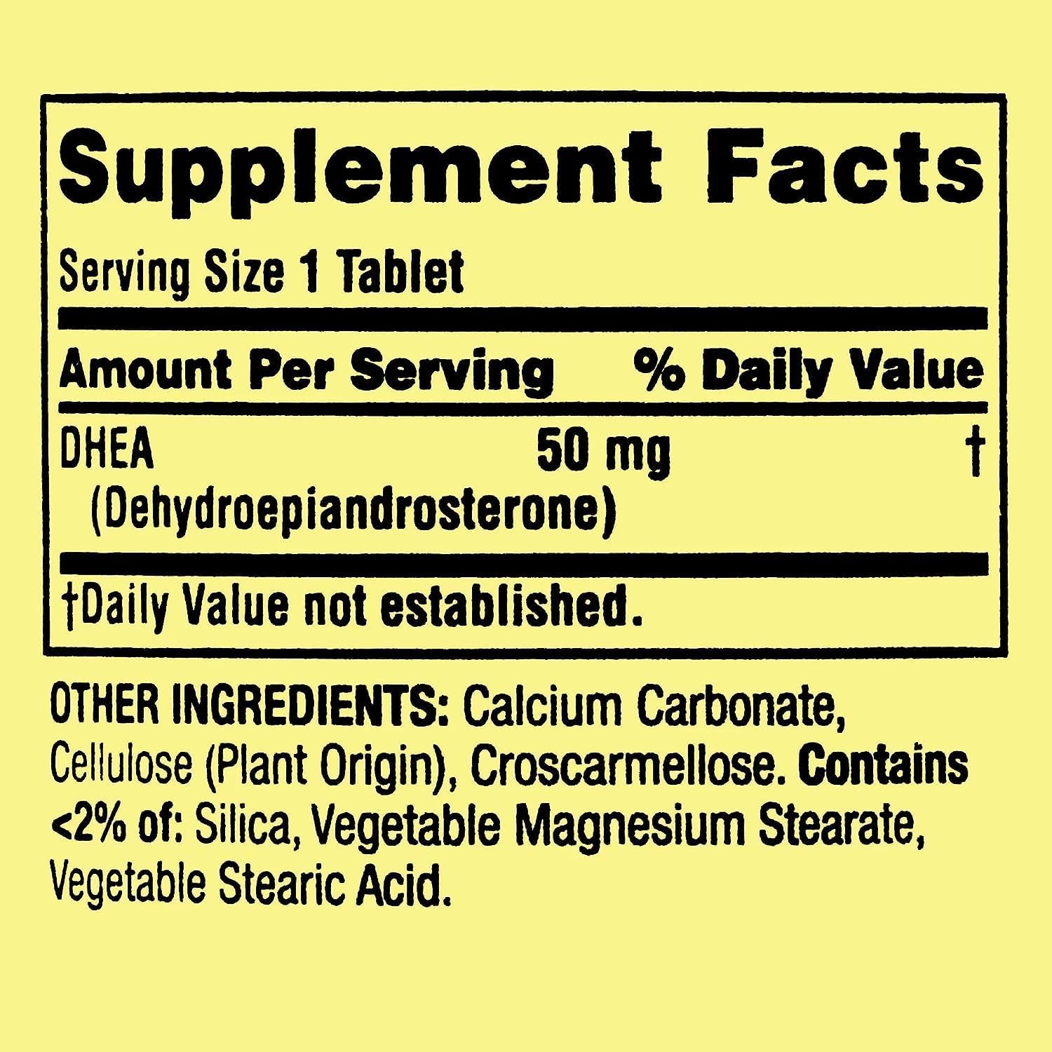 50mg DHEA Tablets - Easy-to-Take Supplement with 50mg per Serving, 50 Count