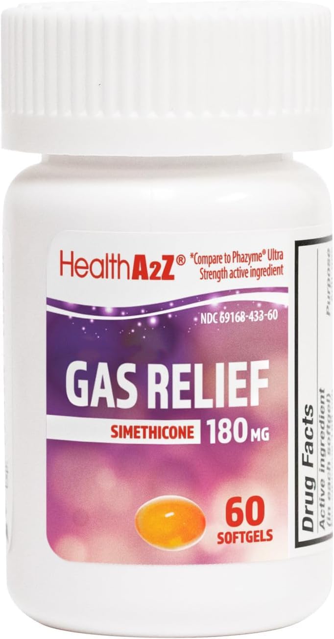 HealthA2Z® Gas Relief Simethicone 180mg Capsules - Fast-Acting Anti-Flatulence for Stomach Discomfort - 60 Count - Espot.com.au