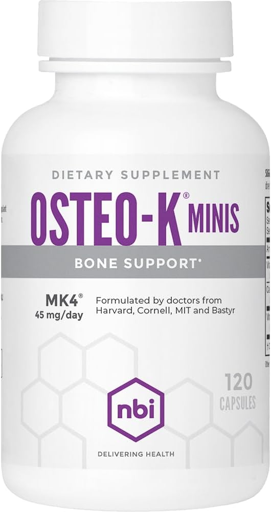 Bone Support Supplement with Vitamin D & K Complex - 120 Mini Veggie Capsules | 45mg Vitamin K2 (MK4) & Calcium Citrate for Strong Bone Health & Function - NBI Osteo-K - Espot.com.au