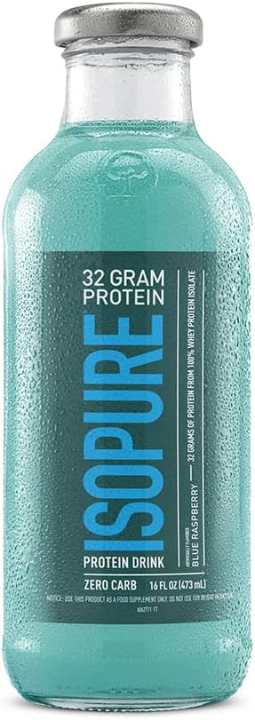 Isopure Zero Carb Whey Protein Isolate Drink, Blue Raspberry Flavor, 32g Protein, 16 Fl Oz (12 Bottles) - Espot.com.au