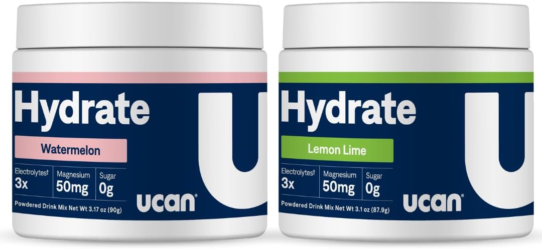 Bundle of UCAN Hydrate Watermelon and Lemon Lime Jars - Ideal for Running, Training, Fitness, Cycling, Crossfit | Sugar-Free, Vegan, & Keto-Friendly Energy Drink Supplement - Espot.com.au