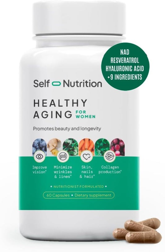 Women's Healthy Aging Supplement with Resveratrol, NAD, Collagen, Biotin - Beauty Boost with 12 Ingredients - Vegan, USA Made - 60 Capsules - Espot.com.au