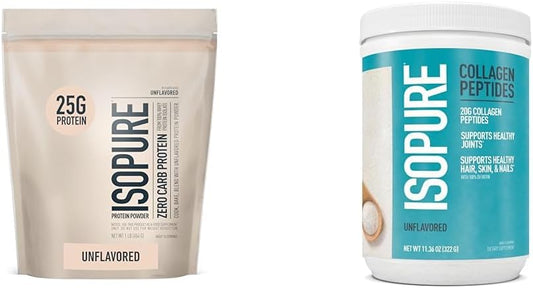 Isopure Unflavored Whey Protein Isolate Bundle with Collagen Peptides Powder, 25g Protein, Zero Carb, 16 Servings, 1 Pound + 14 Servings, Vitamin C, Biotin, Packaging May Vary - Espot.com.au