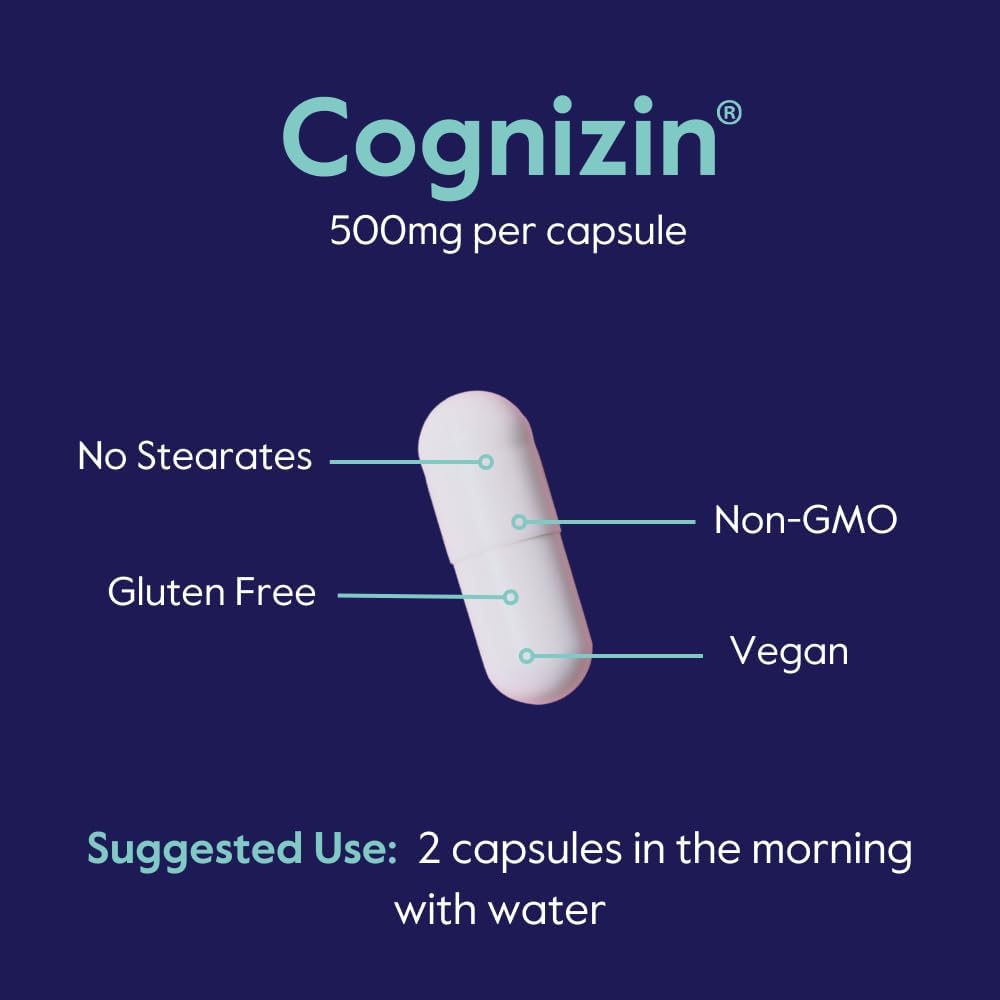 Cognizin 500mg Premium Choline Nootropic Capsules - Vegan, Non GMO, Gluten Free - Clinically Studied Brain Supplement for Memory and Focus - 60 Vegetarian Capsules - Espot.com.au
