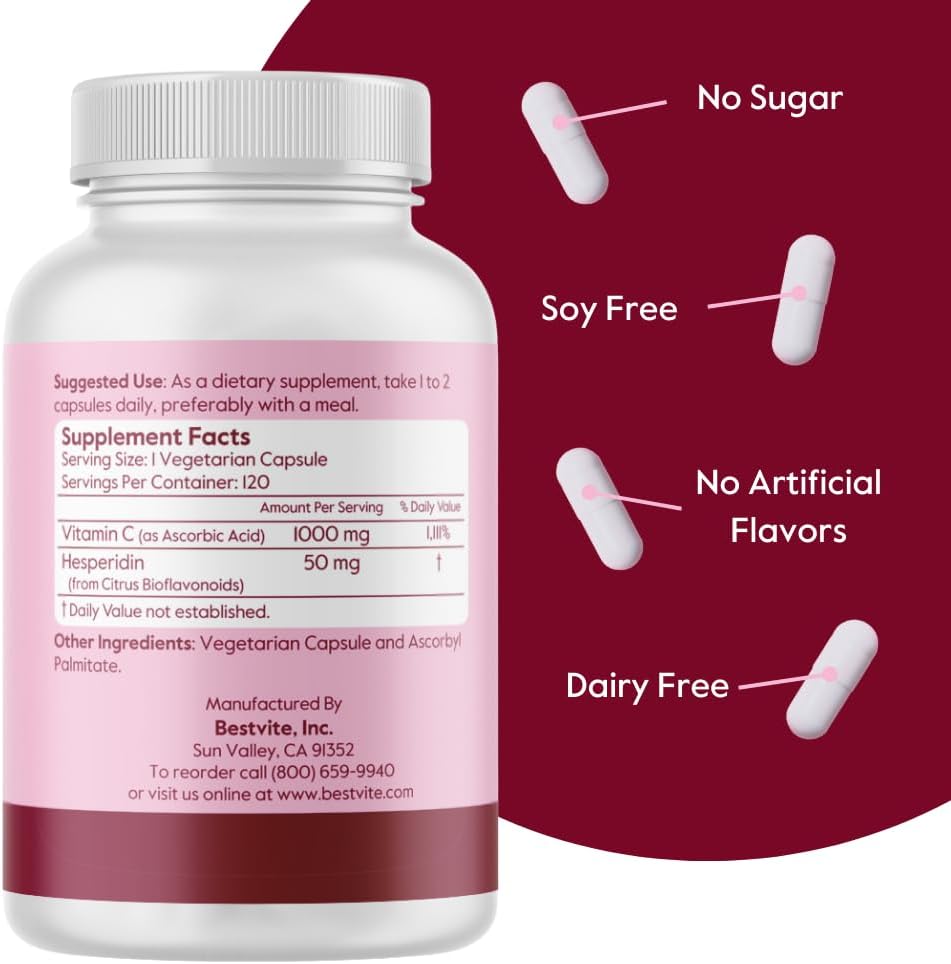 360 Vegetarian Capsules of BESTVITE Vitamin C 1000mg with Citrus Bioflavinoids - Vegan, Non GMO, Gluten Free - 3 Month Supply - Espot.com.au