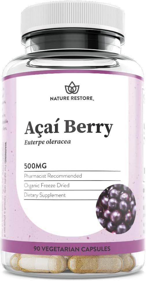 Organic Freeze Dried Acai Berry Supplement - 90 Capsules, Non GMO, Gluten Free, Vegan - Nature Restore Rejuvenate & Energize with Pure Acai Berry - Espot.com.au