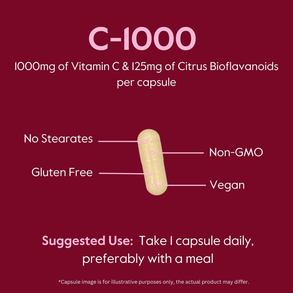 High Potency Vitamin C 1000mg Capsules - 240 Vegetarian Capsules (2 Bottles of 120) with Citrus Bioflavonoids - Vegan, Non GMO, Gluten Free - No Stearates - Espot.com.au