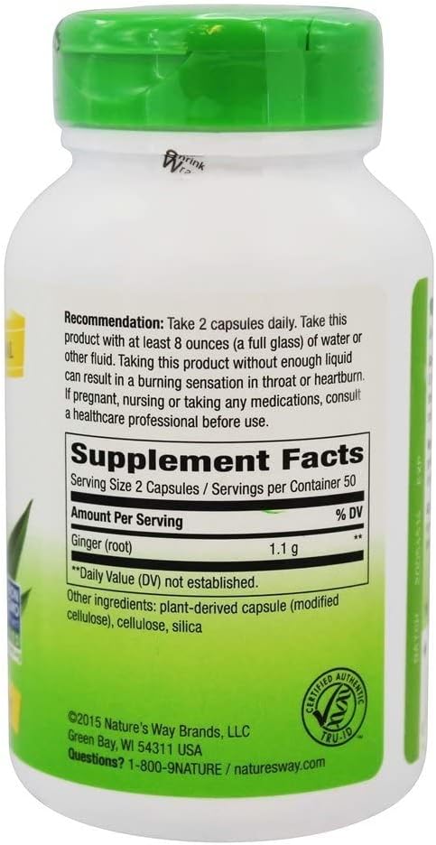 2 Pack Nature's Way Premium Herbal Ginger Root Capsules - 550 mg Digestive Support Supplement for Vegetarians - 100 Count - Espot.com.au