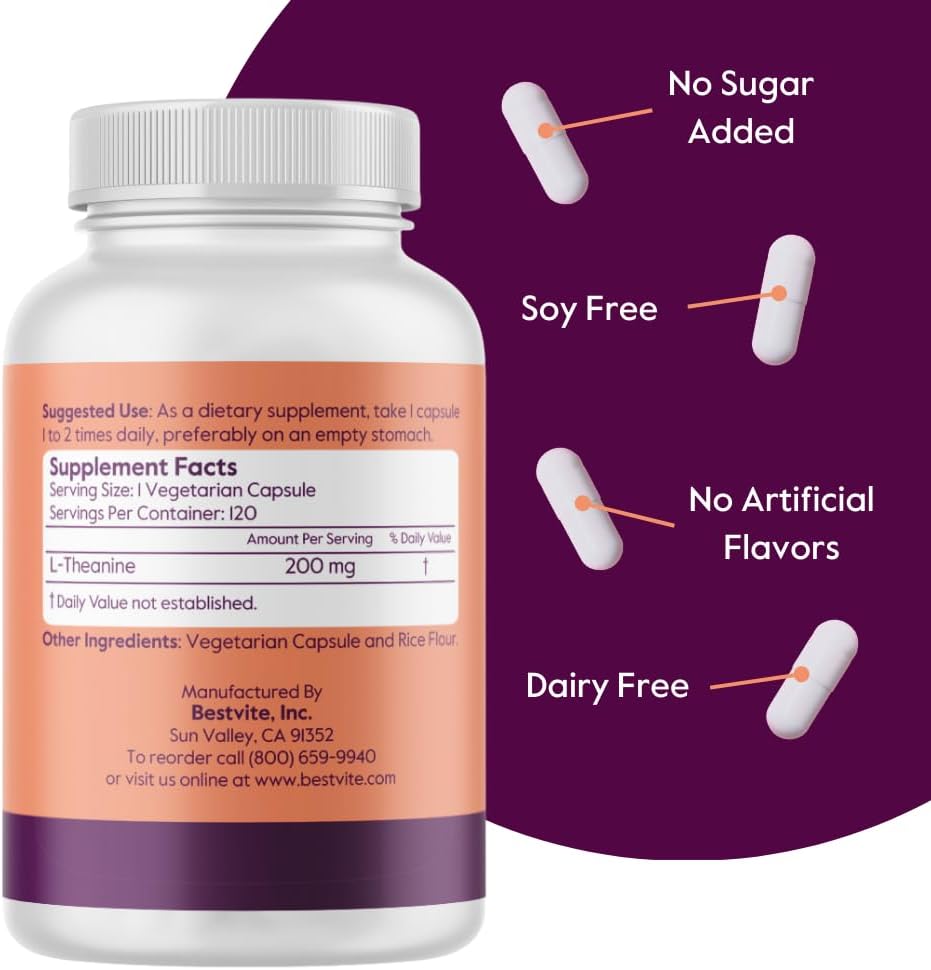 360-vegetarian-capsules-of-bestvite-l-theanine-200mg---vegan-non-gmo-gluten-free---no-stearates---pack-of-120-x-3-2
