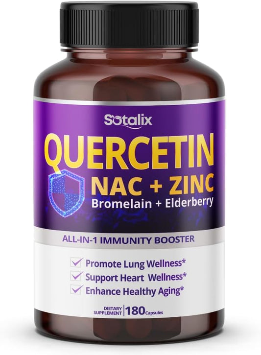 High Purity Quercetin 98% Supplement with Bromelain, Zinc, Vitamin D3, Elderberry - Immune Support for Adults & Kids - 180 Day Supply - Espot.com.au