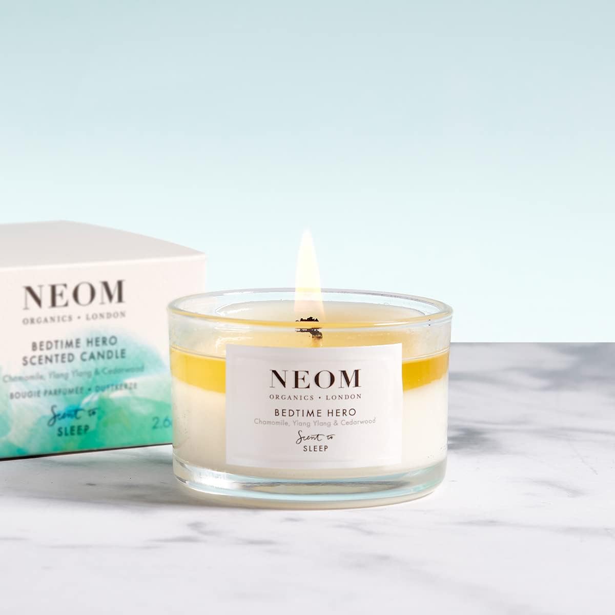 NEOM Bedtime Hero Travel Size Scented Candle - Ylang Ylang & Chamomile Aromatherapy - Scent for Sleep - Espot.com.au
