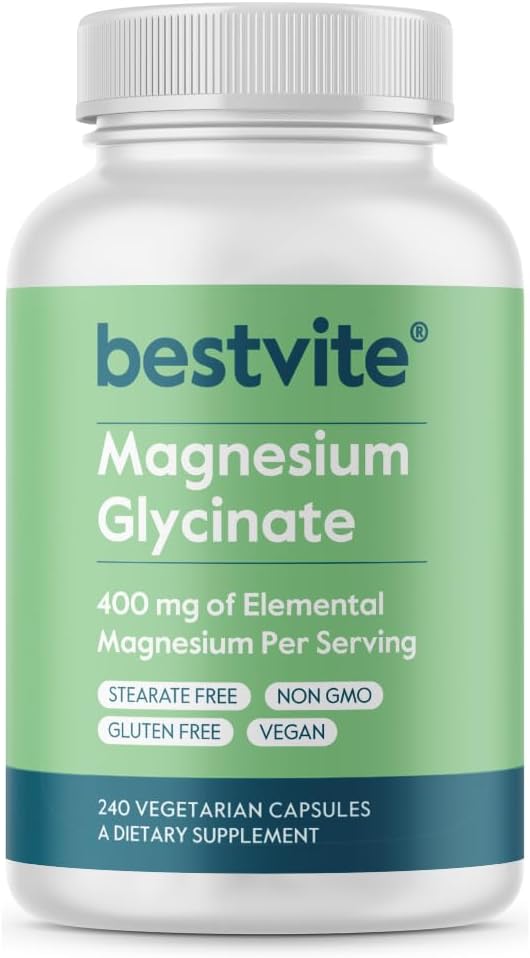 Magnesium Glycinate Supplement - 400mg per Serving (240 Capsules) - Vegan, Non-GMO, Gluten-Free - No Stearates, Silicon Dioxide - Espot.com.au