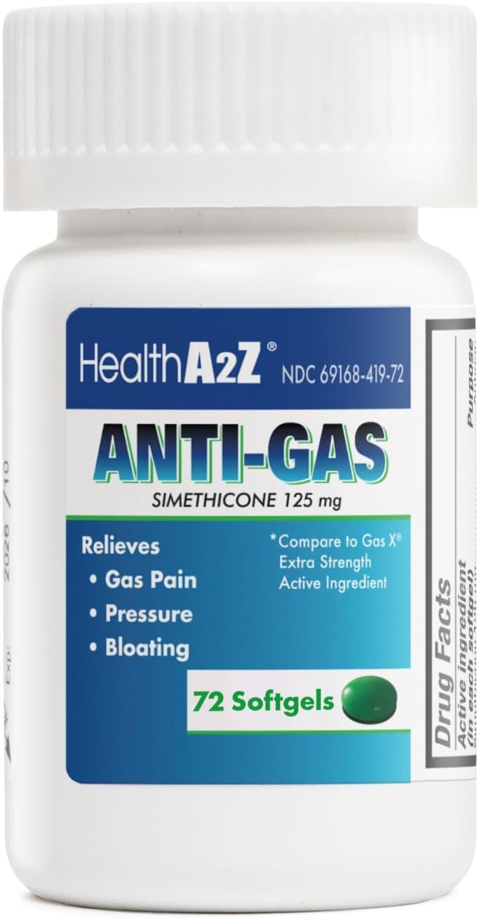 Gas Relief Simethicone 125mg Tablets for Stomach Discomfort and Bloating - Fast Acting Anti Flatulence Formula - 72 Count Pack by HealthA2Z - Espot.com.au