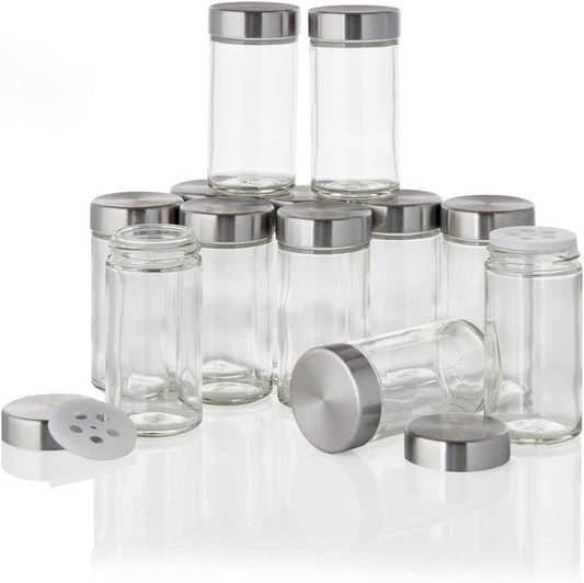 set-of-12-kamenstein-clear-3-oz-jars-with-stainless-steel-shaker-lids-and-airtight-caps-for-reusable-storage-1