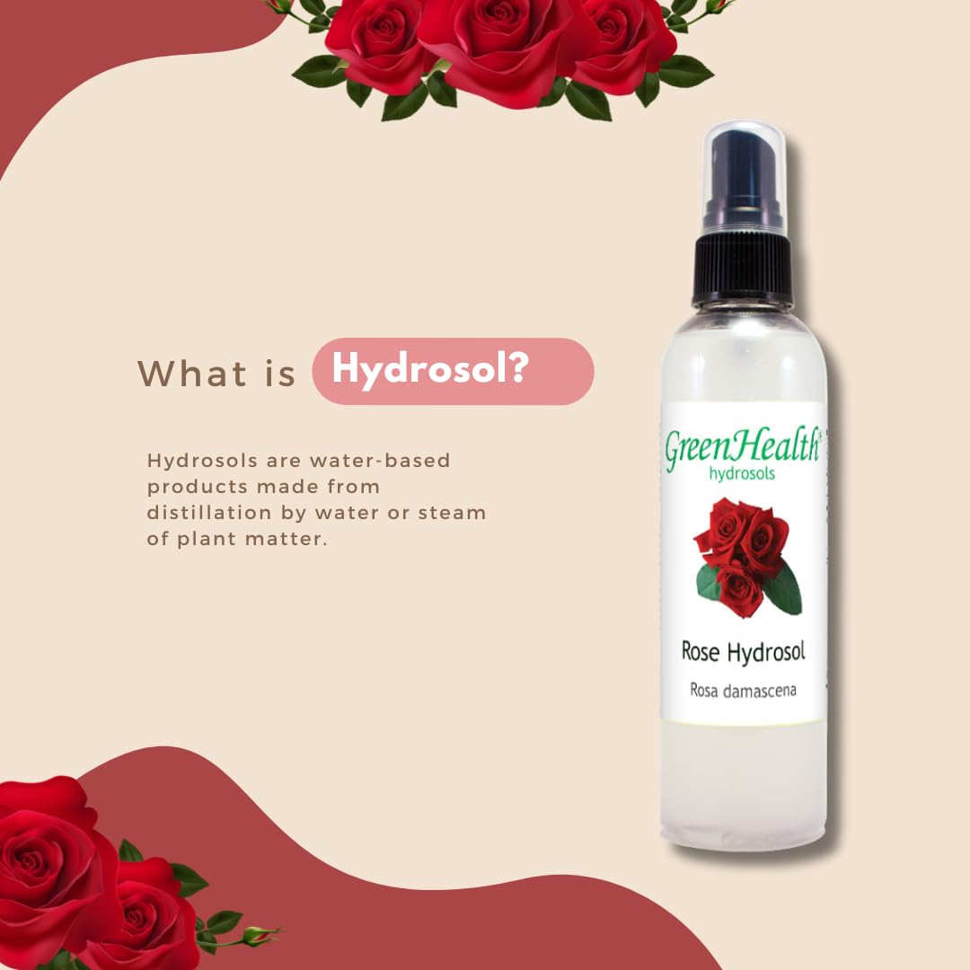 4 oz GreenHealth Rose Hydrosol Floral Water in Plastic Bottle with Black Spray Cap - Natural Face Toner and Skin Refresher for Hydration and Soothing - Espot.com.au