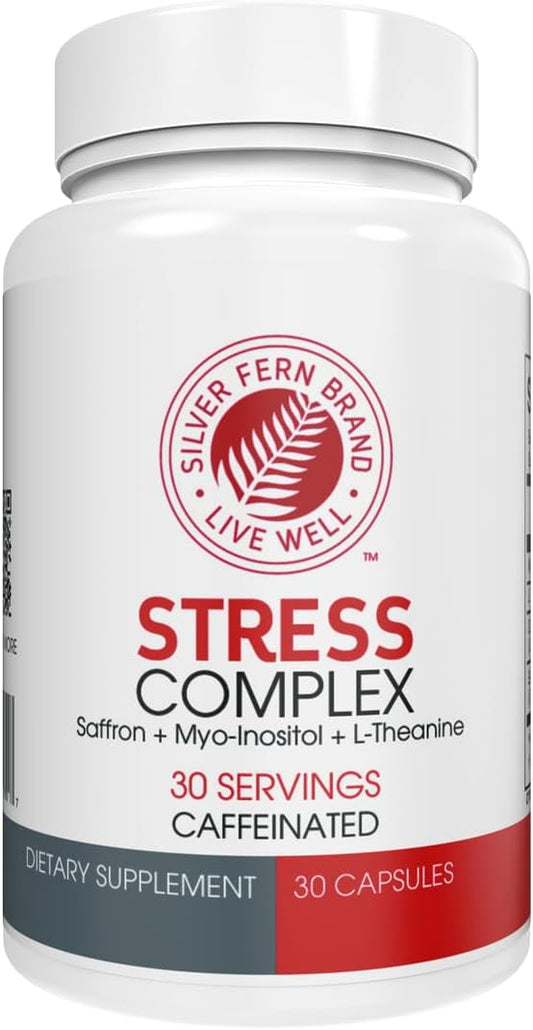 Natural Stress Relief Supplement with Caffeine for Sleep, Worry, and Mood - Contains Saffron, L-Theanine, and Myo-inositol - 30 Servings - Espot.com.au
