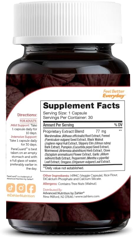 Zahler ParaGuard Capsules - Gut Health Supplement with Wormwood, Garlic, Pumpkin Seed, Clove - Natural Support for Humans - Certified Kosher - 30 Count - Espot.com.au