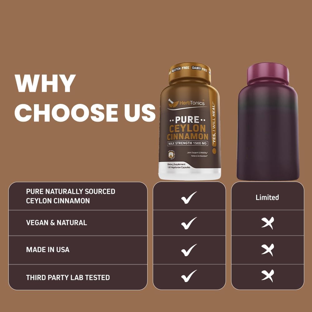 Herbtonics Ceylon Cinnamon Capsules - 1500mg, 120ct | Immune Support, Weight Management | Non-GMO, Gluten-Free - Espot.com.au