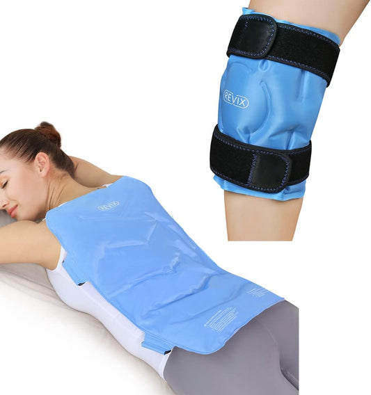 REVIX Ice Pack Combo for Knee and Back Pain Relief - Reusable Gel Wraps for Leg and Full Back Injuries - Espot.com.au