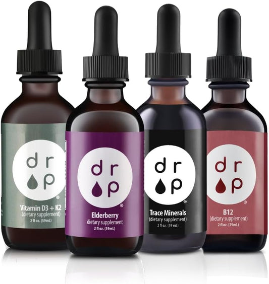 Organic Trace Minerals, Elderberry, Vitamin B12, Vitamin D3+K2 Drops Bundle - D R P Drop Supplements for Immune Support - Espot.com.au