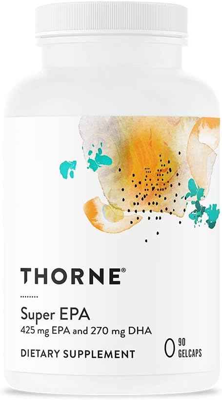 THORNE Super EPA Omega-3 Fish Oil Supplement - 425mg EPA & 270mg DHA - Brain, Heart, Joint, Skin Support - 90 Gelcaps, Gluten-Free