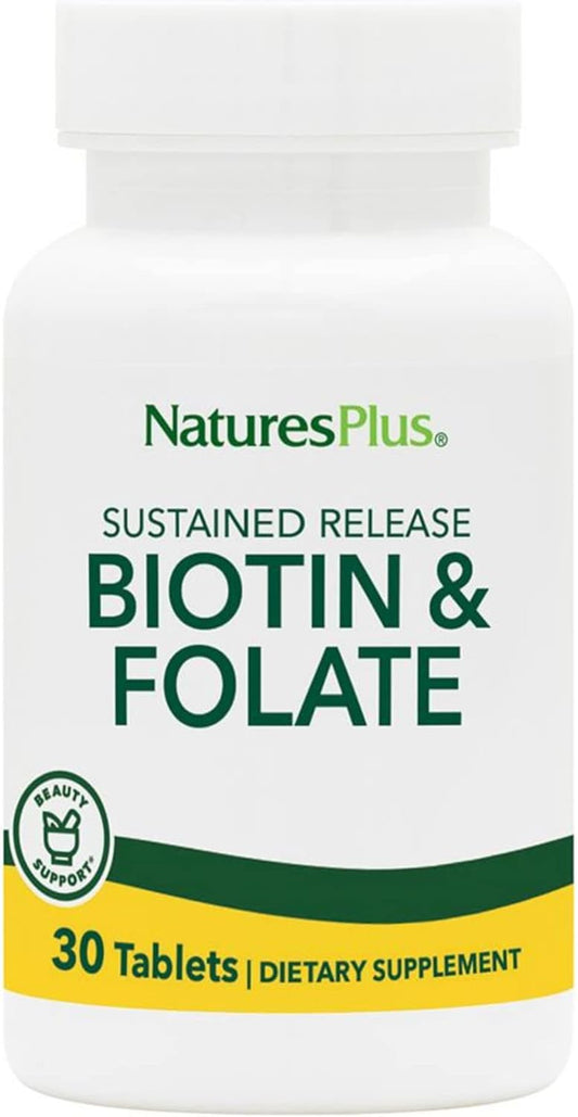 natures-plus-biotin-folic-acid-sustained-release-tablets---hair-growth-energy-booster---vitamin-b7-b9---vegetarian---gluten-free---30-servings-1