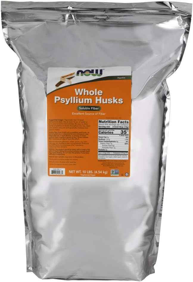 NOW Foods Whole Psyllium Husks Supplements - Non-GMO Verified Soluble Fiber - 10 lbs
