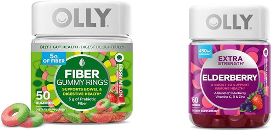 Fiber Gummy Rings 50ct & Elderberry Gummies Immune Support 60 Count Bundle - Espot.com.au