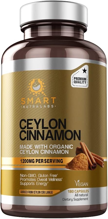 Organic Ceylon Cinnamon Supplement - 1200mg per Serving, 180 Vegan Capsules - 100% Pure True Ceylon Cinnamon - Smart Nutra Labs - Espot.com.au