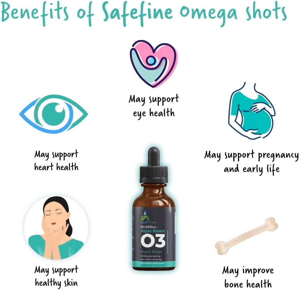 Omega-3 Algae Oil Liquid Drops - 2000mg DHA & EPA - 60ml Bottle - Heart, Brain, Eye, Joint Health - Vegan Supplement - Espot.com.au