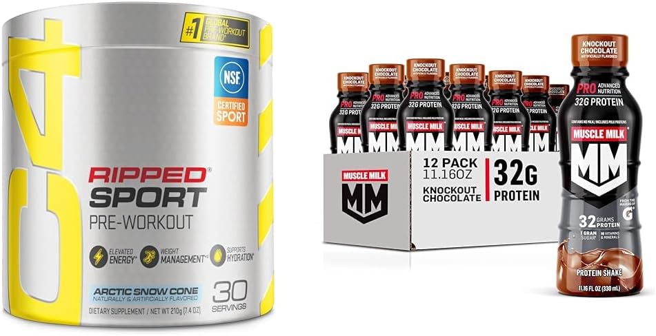 bundle-cellucor-c4-ripped-sport-pre-workout-powder-arctic-snow-cone-muscle-milk-pro-advanced-nutrition-protein-shake-knockout-chocolate-1