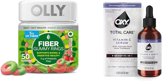 50ct OLLY Fiber Gummy Rings with Oxy Total Care Hydrating Vitamin C Serum for Digestive Health and Clear Skin - Espot.com.au