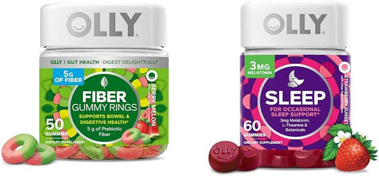 Fiber Gummy Rings and Sleep Gummy Bundle with Melatonin, L-Theanine, Chamomile, Lemon Balm - 110ct - Espot.com.au