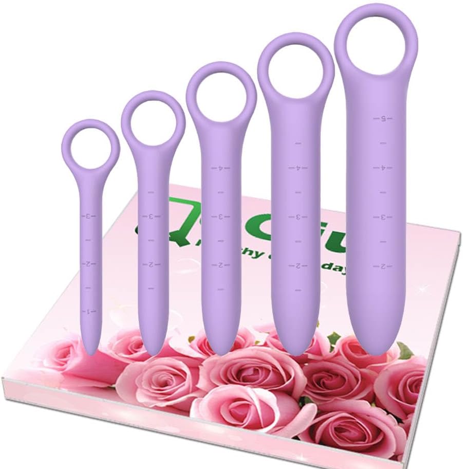 5-pack-silicone-dilators-for-pelvic-floor-strengthening-with-pelvic-wand-massager-and-storage-bag---purple-color-1