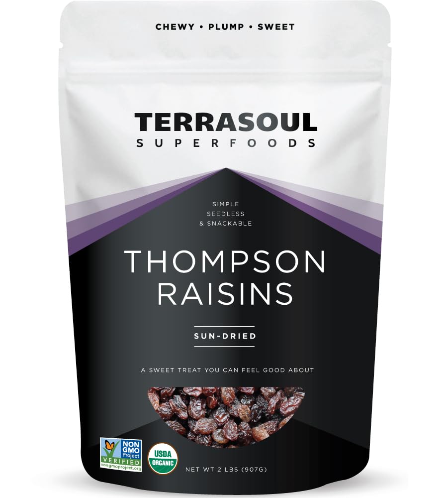 Organic Seedless Raisins - 2 lbs | No-Sugar Added | No Preservatives | Terrasoul Superfoods - Espot.com.au