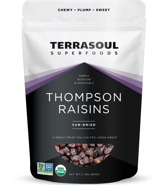 Organic Seedless Raisins - 2 lbs | No-Sugar Added | No Preservatives | Terrasoul Superfoods - Espot.com.au