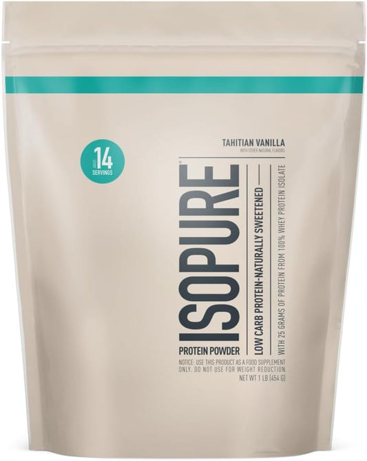 Isopure Low Carb Whey Isolate Protein Powder - Tahitian Vanilla Flavor, 25g Protein, Lactose & Gluten Free, With Vitamins - 1 lb, 14 Servings - Espot.com.au