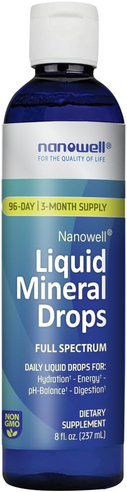 NANOWELL Liquid Mineral Drops - Full Spectrum Trace Mineral Supplement with Ionic Magnesium, Chloride, and Potassium for Energy, Electrolytes, and Hydration - Low Sodium - 96 Day Supply, 8 fl oz - Espot.com.au
