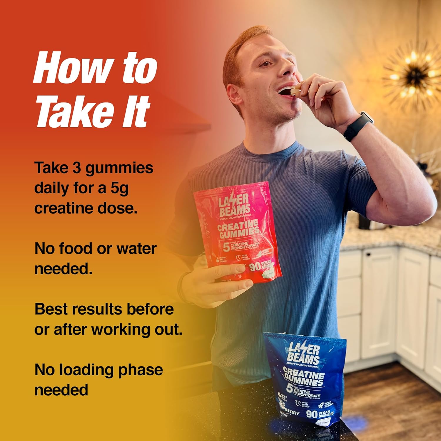 5g Creapure Creatine Mango Gummies - Vegan & Gluten-Free - Boost Muscle Strength, Endurance, Recovery - 90 Gummies