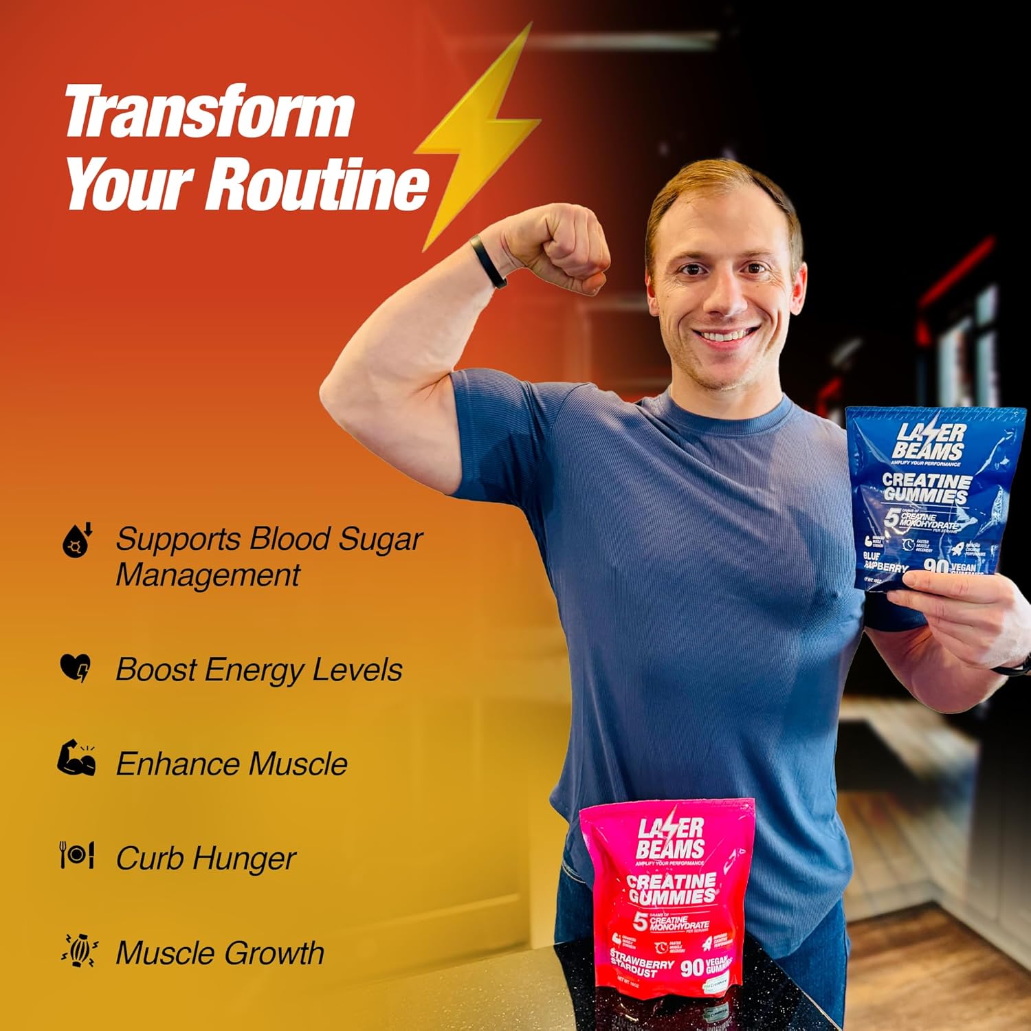 5g Creapure Creatine Mango Gummies - Vegan & Gluten-Free - Boost Muscle Strength, Endurance, Recovery - 90 Gummies
