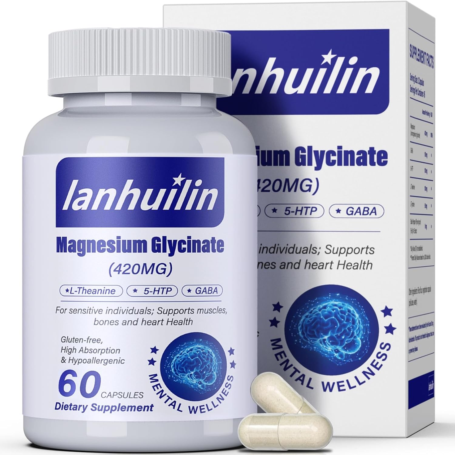 6-in-1 Magnesium Complex with GABA, 5-HTP, L-Theanine, L-Tyrosine - 420mg, High Absorption, Vegetarian - 60 Capsules