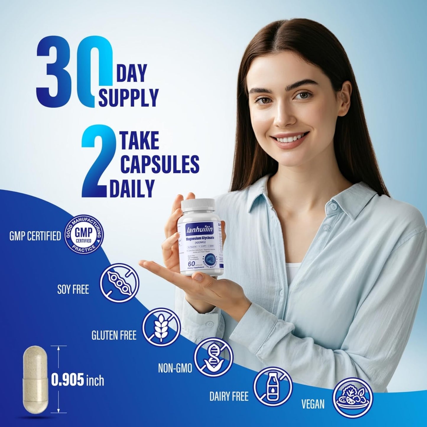 6-in-1 Magnesium Complex with GABA, 5-HTP, L-Theanine, L-Tyrosine - 420mg, High Absorption, Vegetarian - 60 Capsules