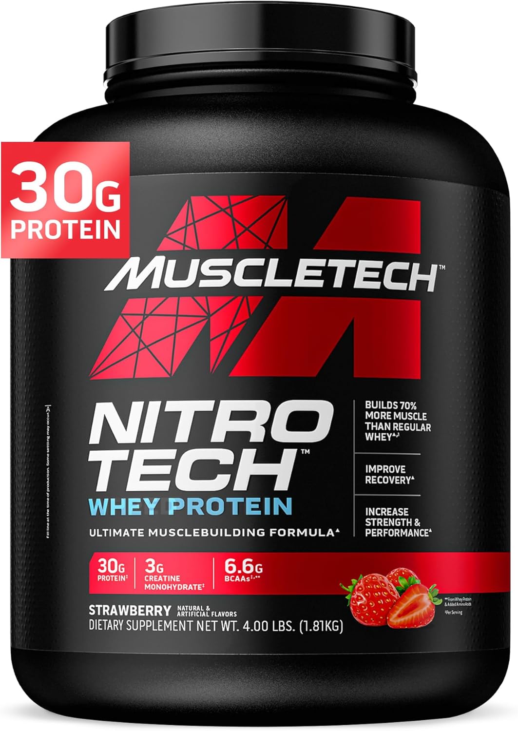 6 lbs MuscleTech Cell-Tech Creatine Powder & 4 lbs Nitro-Tech Whey Protein Bundle - Strawberry Flavor for Muscle Building & Recovery