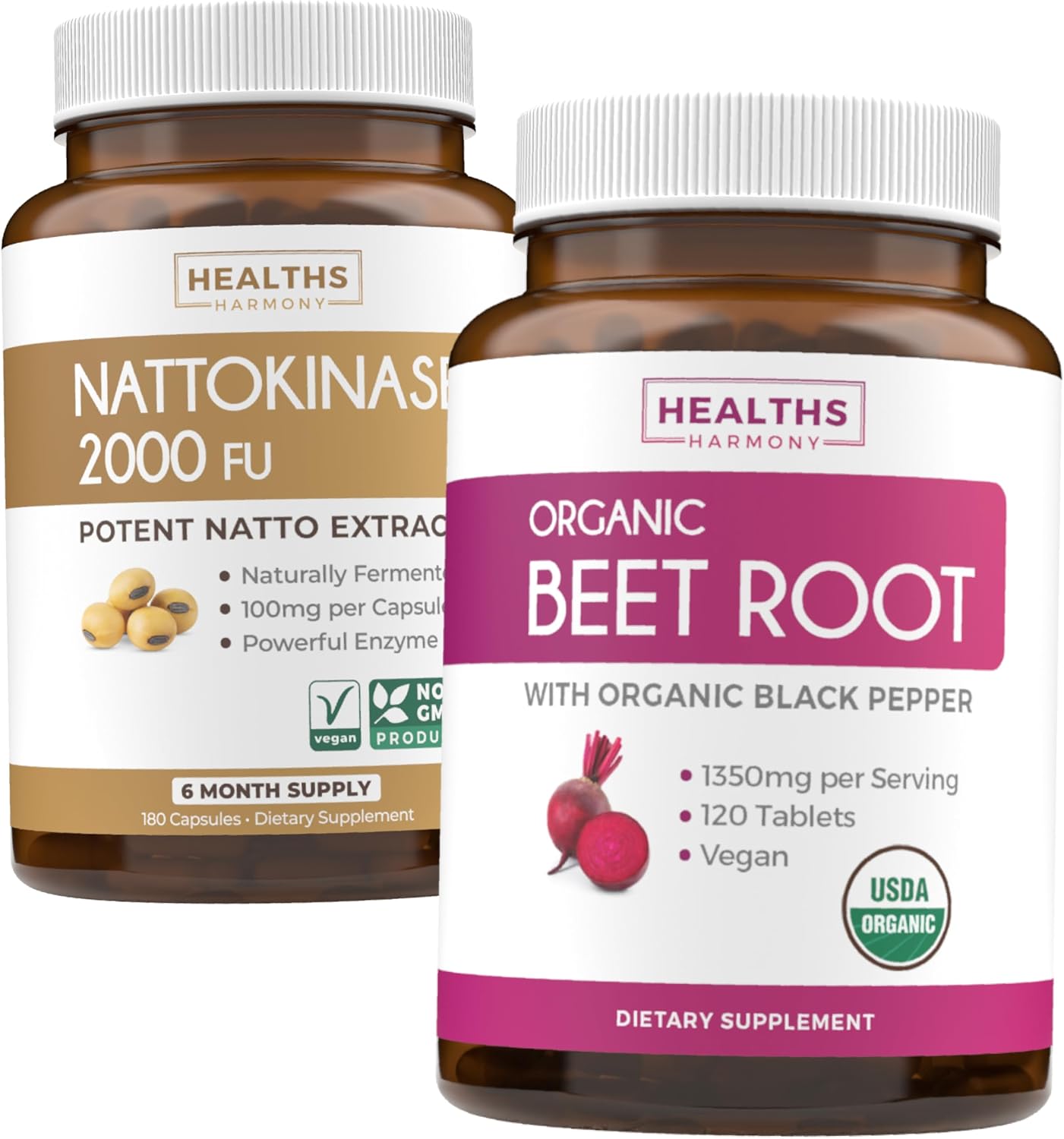 6-Month Supply of Healths Harmony Nattokinase & Beet Root Capsules - Powerful Antioxidant & Nitrate Superfood Combo