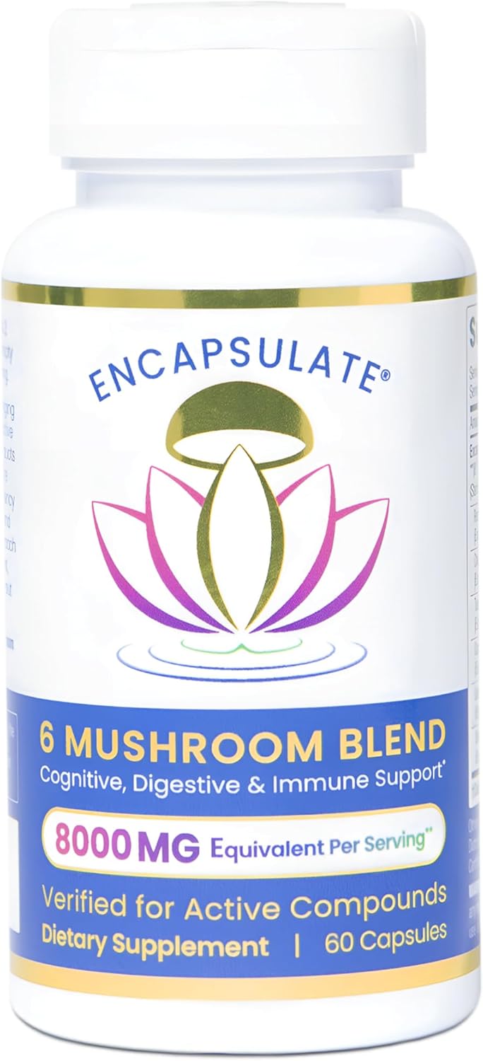 6 Mushroom Blend Capsules - Reishi, Chaga, Turkey Tail, Cordyceps, Lion’s Mane & Shiitake Extract - Nootropic & Adaptogen Supplement for Gut, Brain, Immune - 60 Caps