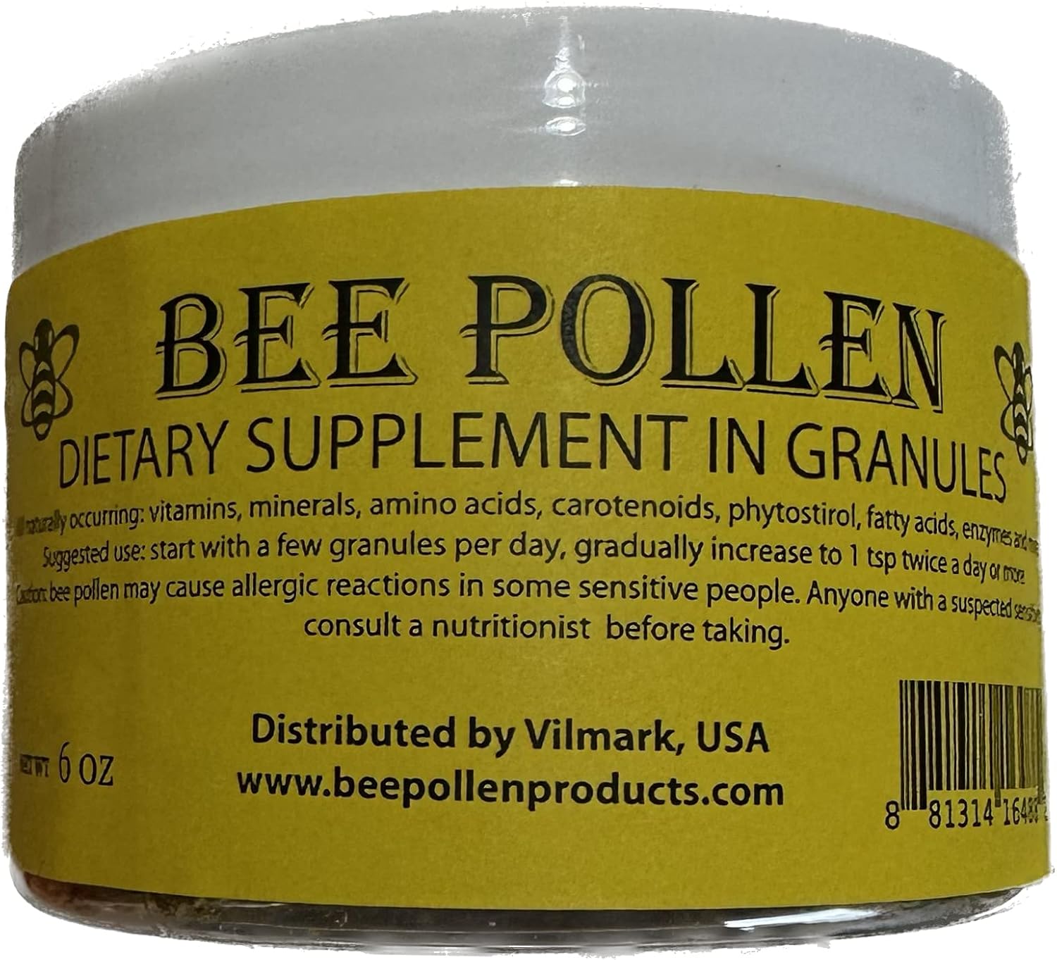 6 oz Jar of Vilmark 100% Pure Natural Non-Processed BEE Pollen Granules