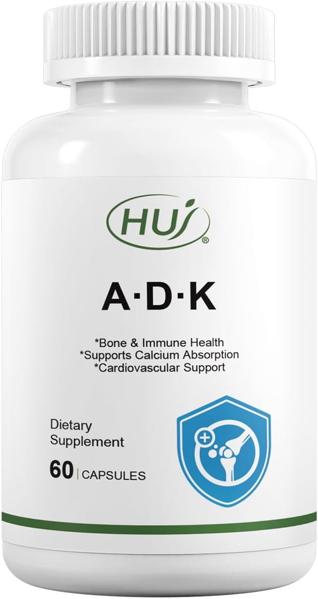 60 Capsules HUJ ADK Supplement with Calcium, Vitamins A, D3, and K2 MK-7