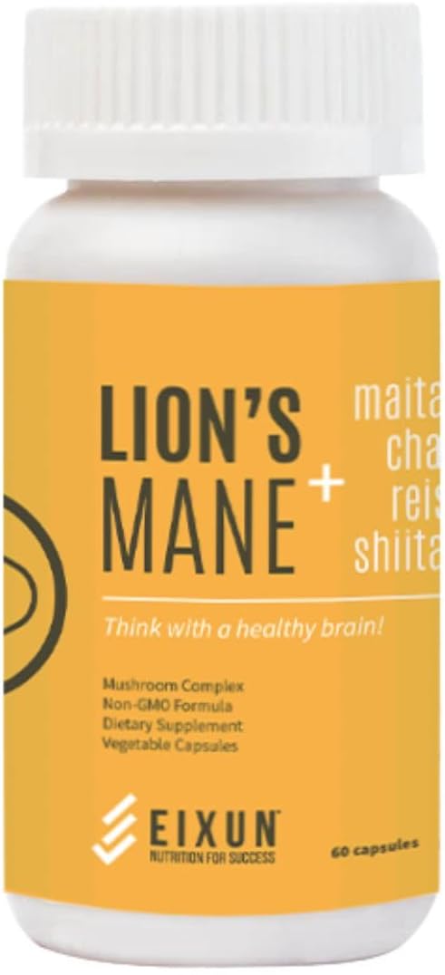 60 Capsules Lion's Mane Mushroom Complex Nootropic Supplement for Brain Focus, Energy, Immune System, Cardiovascular Health - EIXUN.